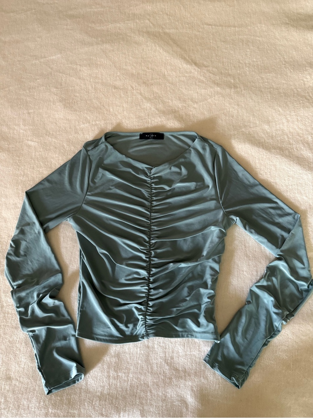 Ruched Front Long Sleeve Crop Top - Sage Green